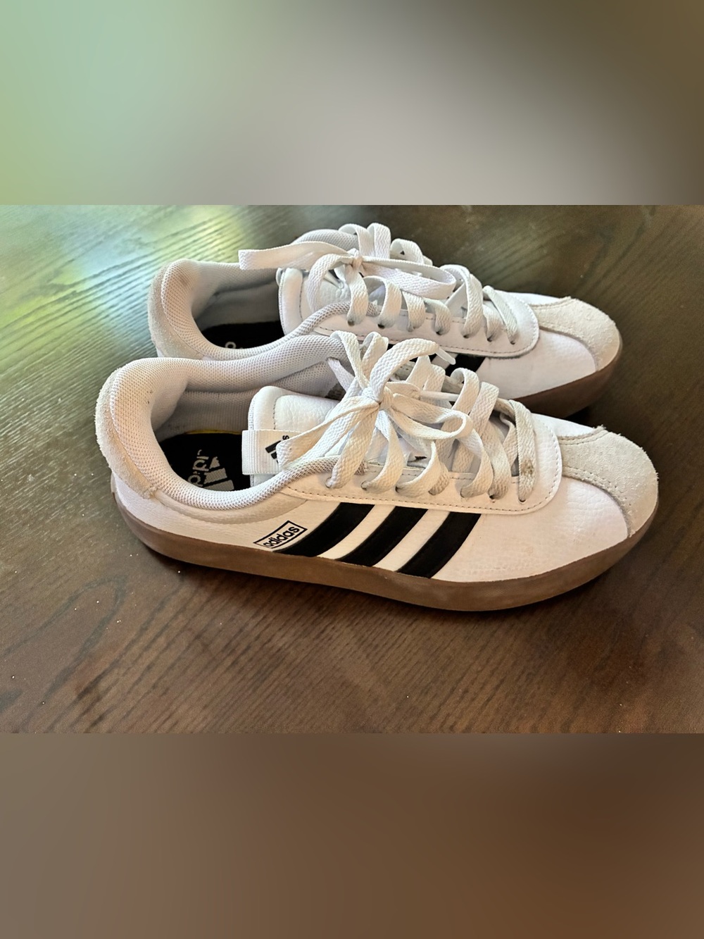 Adidas White Sneakers with Black Three-Stripes and Gum Sole- Women’s size 6.5 - Picture 5 of 5